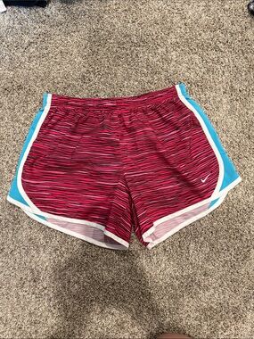 Nike Pink Striped Running Shorts with Blue Side Panels